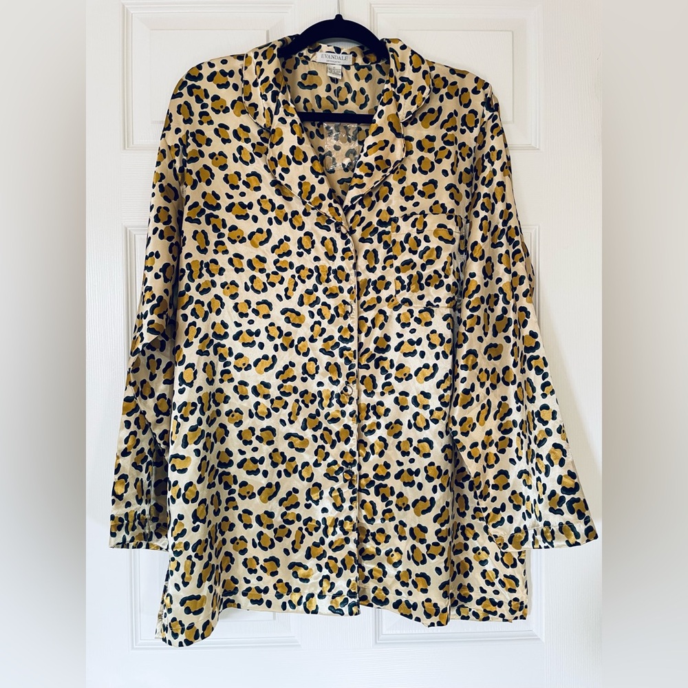 EvanDale Leopard Sleep Shirt Silky Loungewear Top